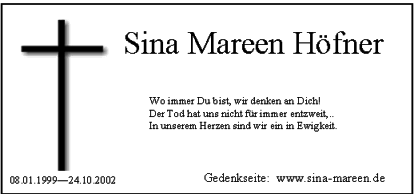 Gedenkanzeige SIna MareenFAZ